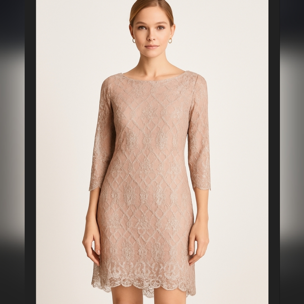 Eliza J Blush Pink Lace Shift Dress Long Sleeve
